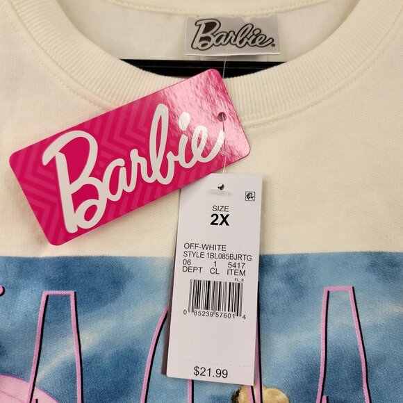 Barbie Vacay Mode 2X Off-White Logo Sweatshirt Pink Flamingo Float Pool - Picture 5 of 9